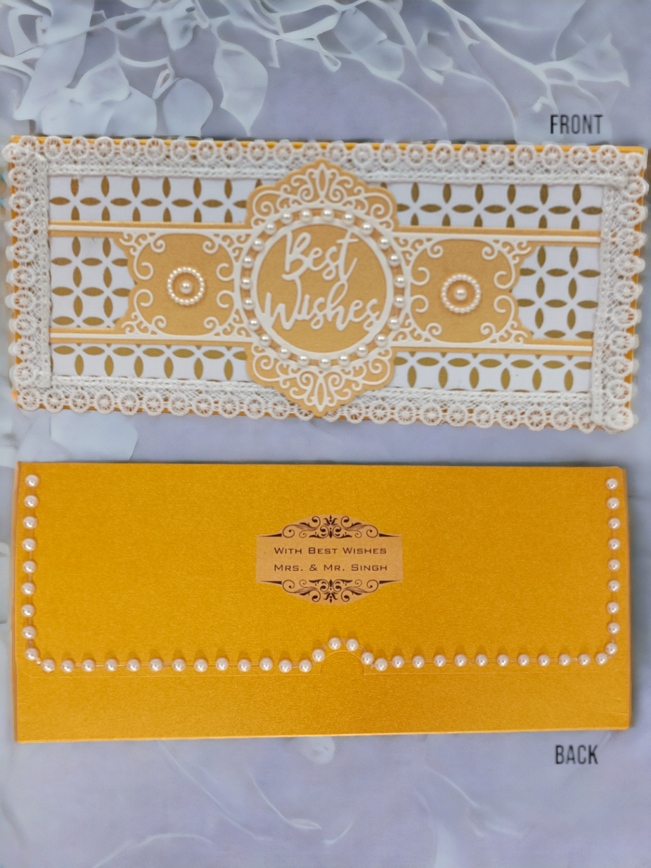 Handmade Designer Envelopes – Golden White Lace (Pack of 4)