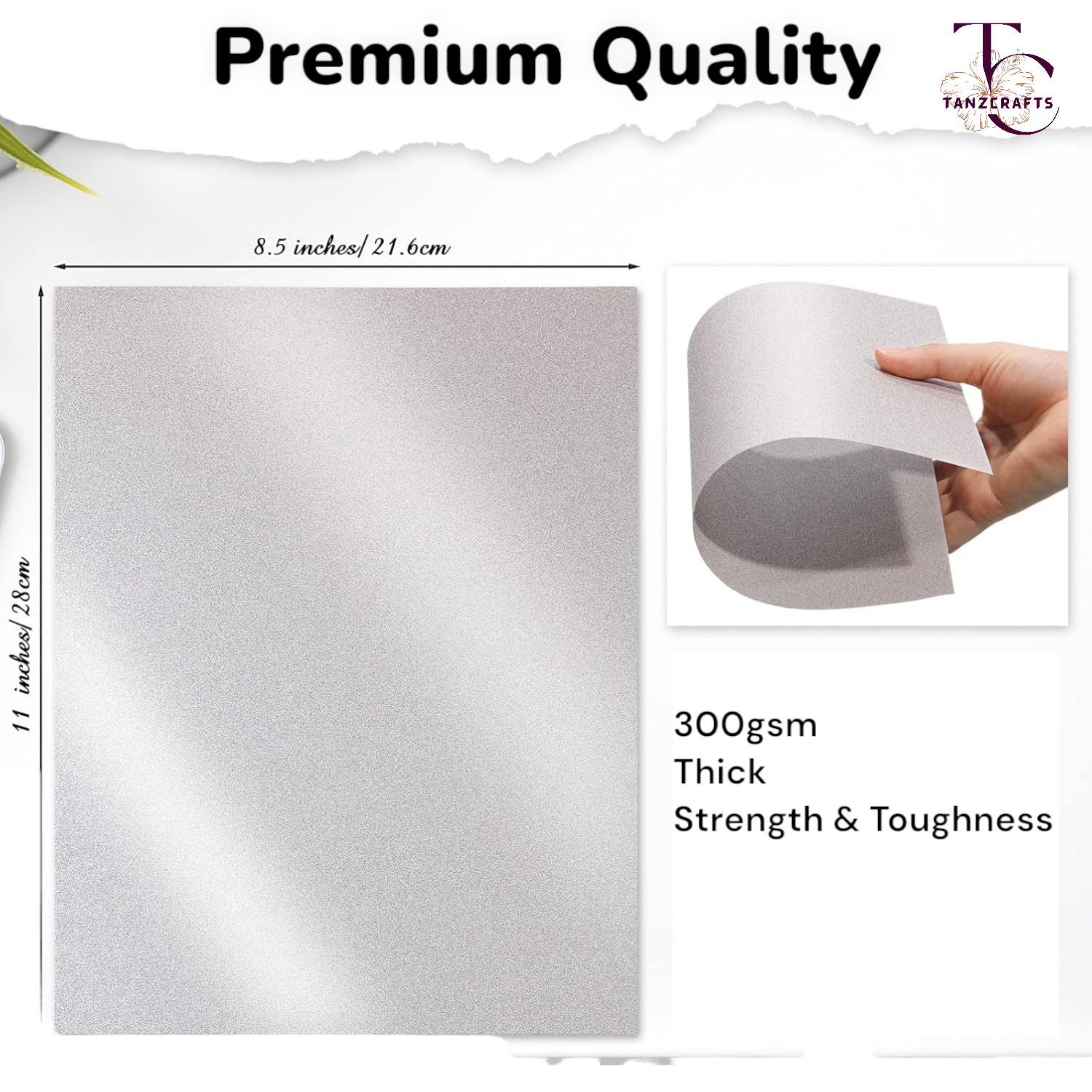 Silver Shimmer Cardstock A4, Metallic Paper, TANZCRAFTS 300 GSM Printer Friendly Pearlescent Paper for Invitations, Weddings, Parties, Showers, Art & Crafts (Pack of 10 Sheets)